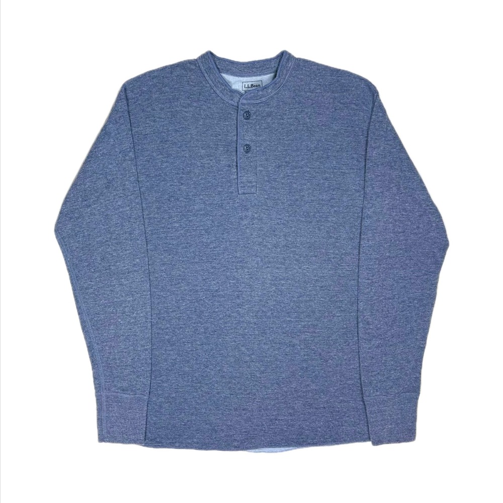 LL Bean blue wool blend River Driver Henley longsleeve shirt mens medium